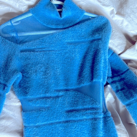 House of Sunny Sliding Doors Dress Fluffy Mesh in Blue - Picture 7 of 11